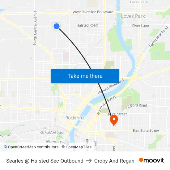 Searles @ Halsted-Sec-Outbound to Croby And Regan map