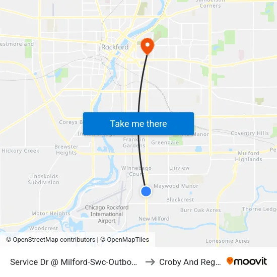 Service Dr @ Milford-Swc-Outbound to Croby And Regan map