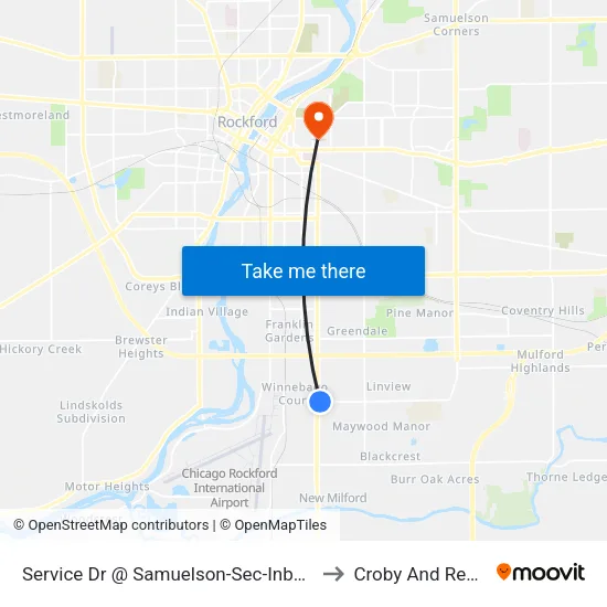 Service Dr @ Samuelson-Sec-Inbound to Croby And Regan map