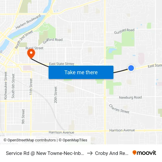 Service Rd @ New Towne-Nec-Inbound to Croby And Regan map