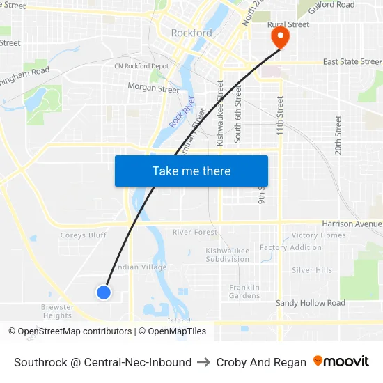 Southrock @ Central-Nec-Inbound to Croby And Regan map