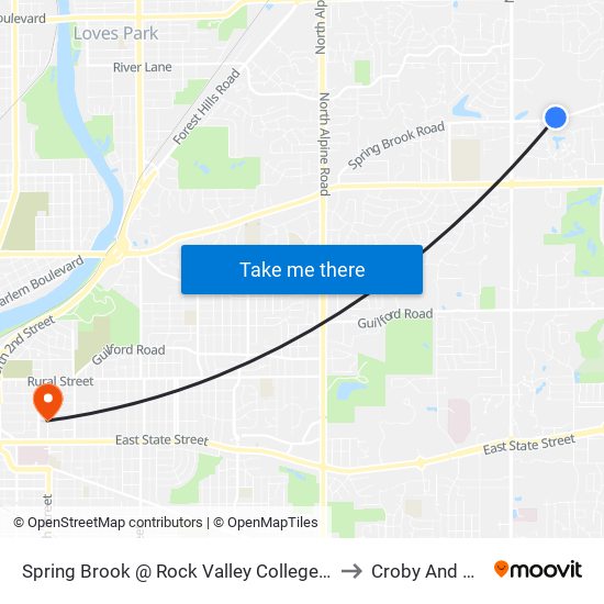 Spring Brook @ Rock Valley College-N-Inbound to Croby And Regan map