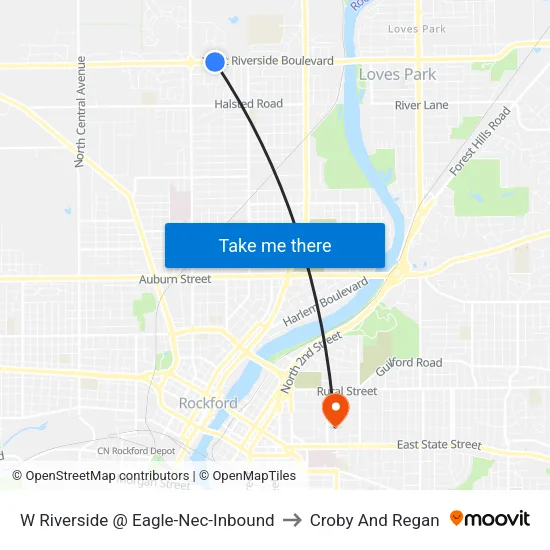 W Riverside @ Eagle-Nec-Inbound to Croby And Regan map