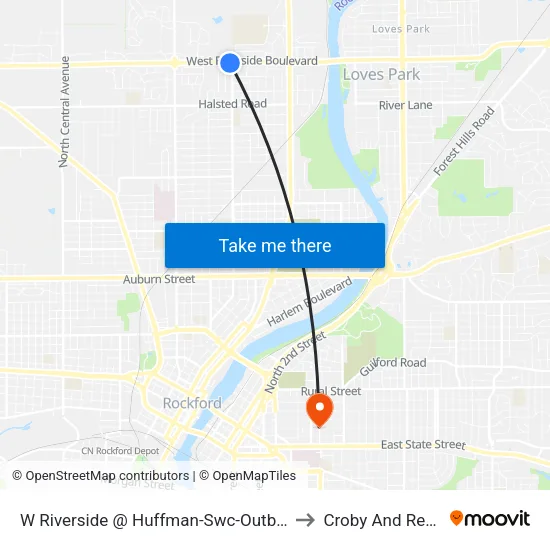 W Riverside @ Huffman-Swc-Outbound to Croby And Regan map
