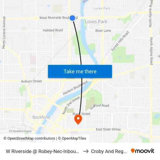 W Riverside @ Robey-Nec-Inbound to Croby And Regan map