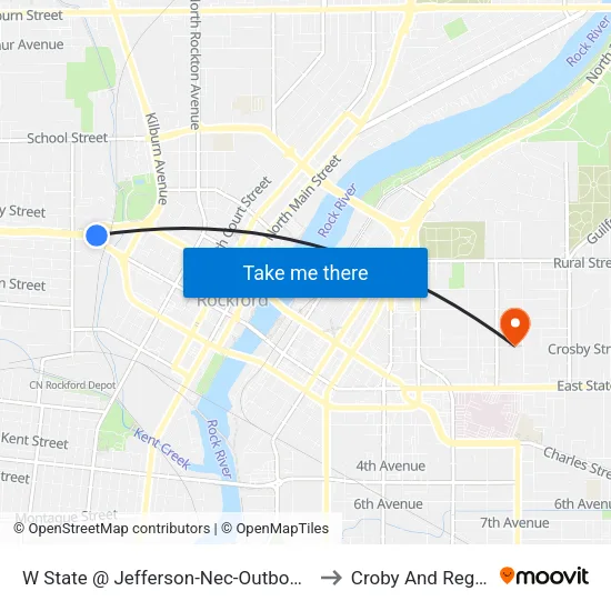 W State @ Jefferson-Nec-Outbound to Croby And Regan map