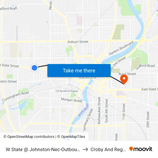 W State @ Johnston-Nec-Outbound to Croby And Regan map