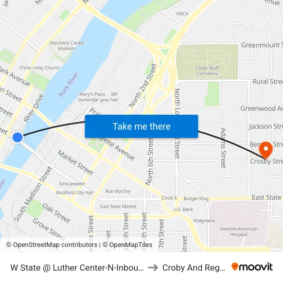 W State @ Luther Center-N-Inbound to Croby And Regan map