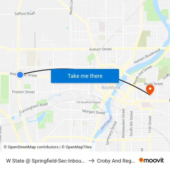 W State @ Springfield-Sec-Inbound to Croby And Regan map