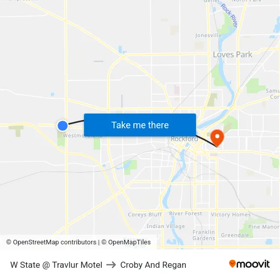 W State @ Travlur Motel to Croby And Regan map
