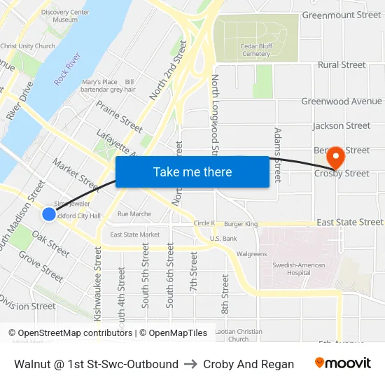 Walnut @ 1st St-Swc-Outbound to Croby And Regan map