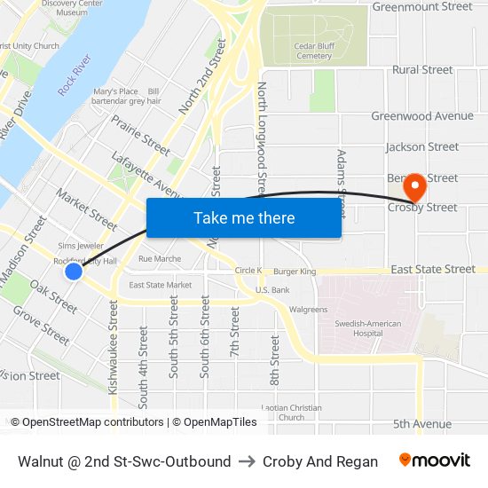 Walnut @ 2nd St-Swc-Outbound to Croby And Regan map