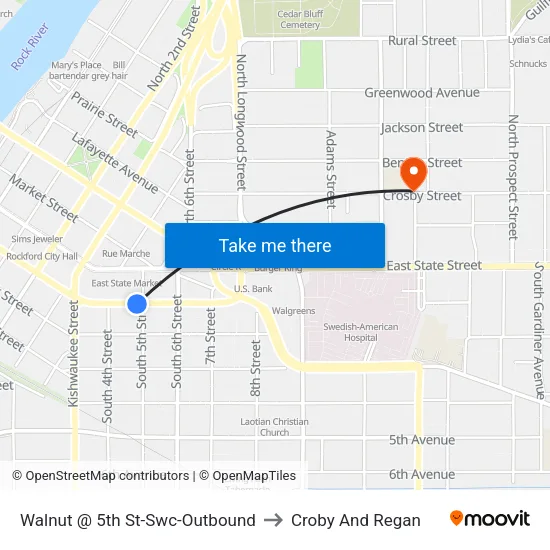 Walnut @ 5th St-Swc-Outbound to Croby And Regan map