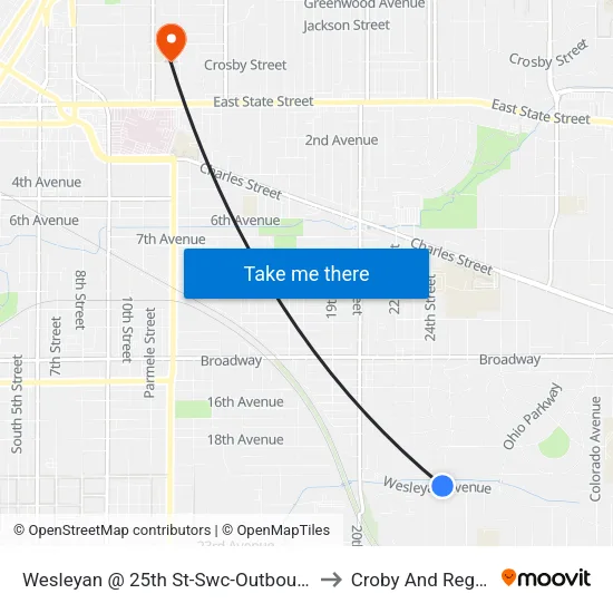 Wesleyan @ 25th St-Swc-Outbound to Croby And Regan map