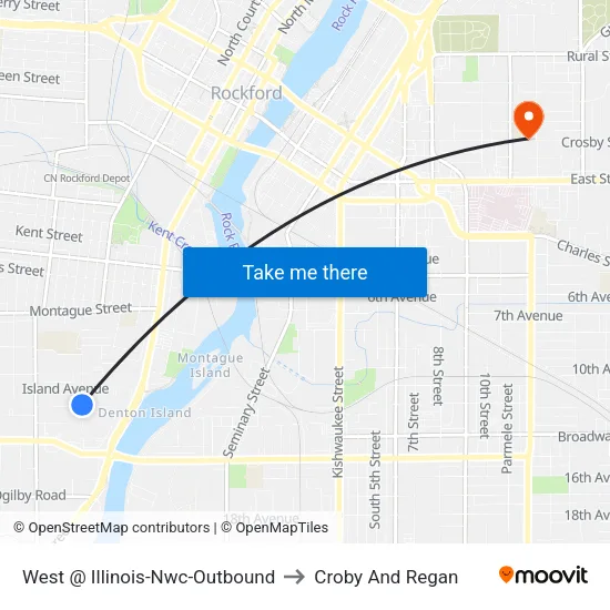 West @ Illinois-Nwc-Outbound to Croby And Regan map