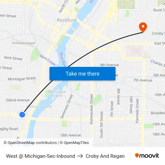 West @ Michigan-Sec-Inbound to Croby And Regan map