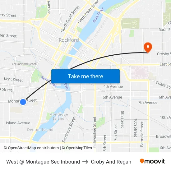 West @ Montague-Sec-Inbound to Croby And Regan map