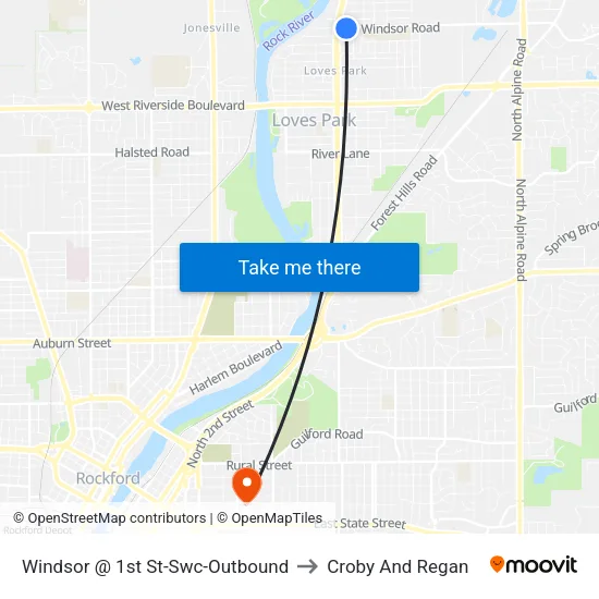 Windsor @ 1st St-Swc-Outbound to Croby And Regan map
