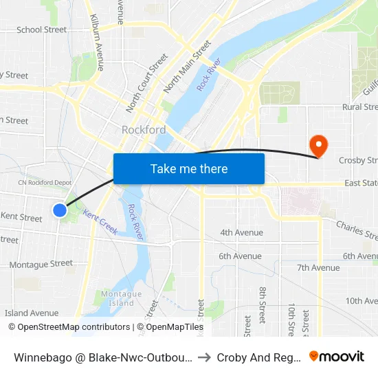 Winnebago @ Blake-Nwc-Outbound to Croby And Regan map