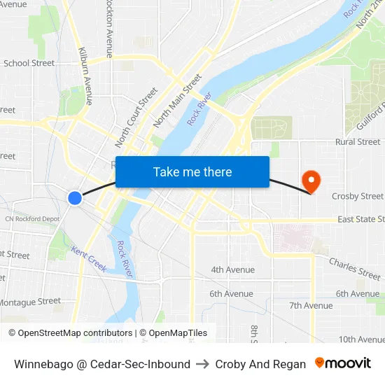 Winnebago @ Cedar-Sec-Inbound to Croby And Regan map