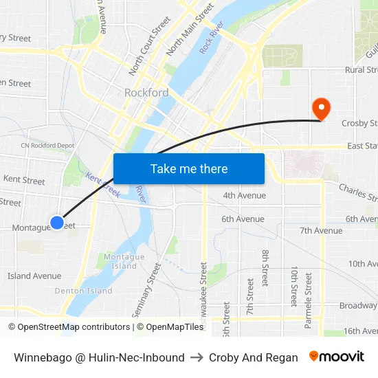 Winnebago @ Hulin-Nec-Inbound to Croby And Regan map