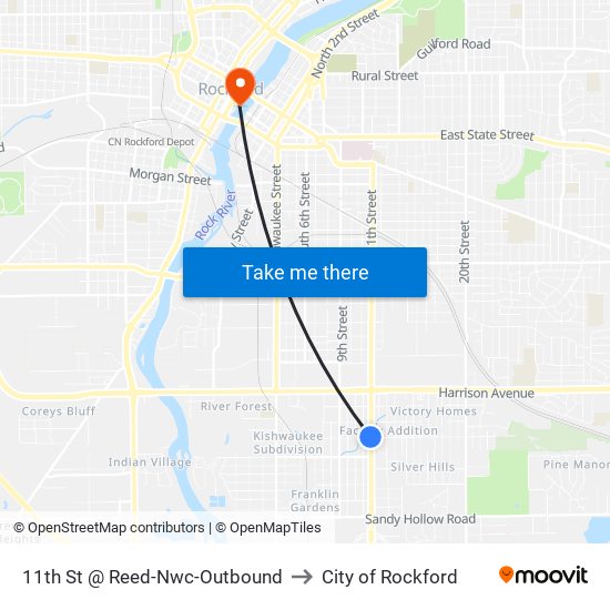 11th St @ Reed-Nwc-Outbound to City of Rockford map