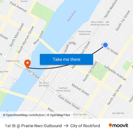 1st St @ Prairie-Nwc-Outbound to City of Rockford map