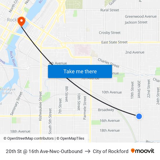 20th St @ 16th Ave-Nwc-Outbound to City of Rockford map