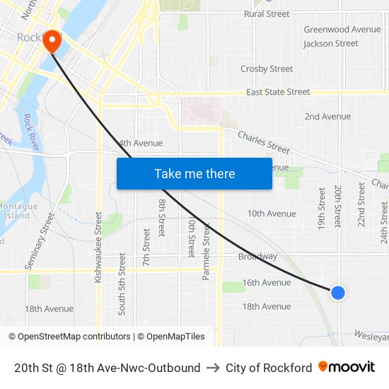 20th St @ 18th Ave-Nwc-Outbound to City of Rockford map