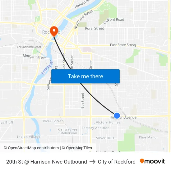 20th St @ Harrison-Nwc-Outbound to City of Rockford map
