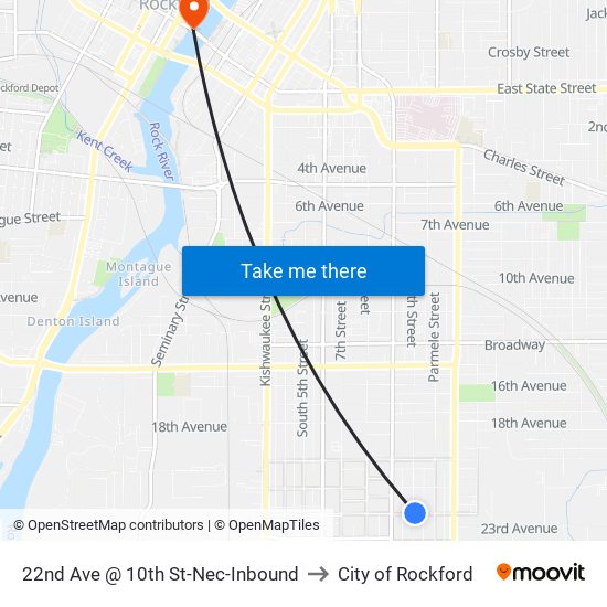 22nd Ave @ 10th St-Nec-Inbound to City of Rockford map