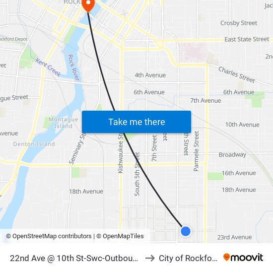 22nd Ave @ 10th St-Swc-Outbound to City of Rockford map