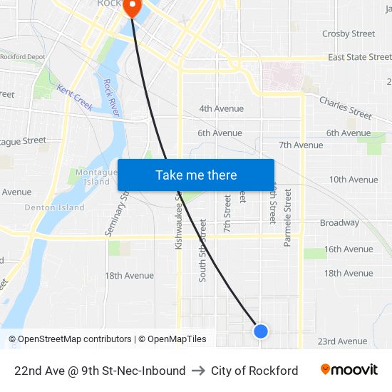 22nd Ave @ 9th St-Nec-Inbound to City of Rockford map