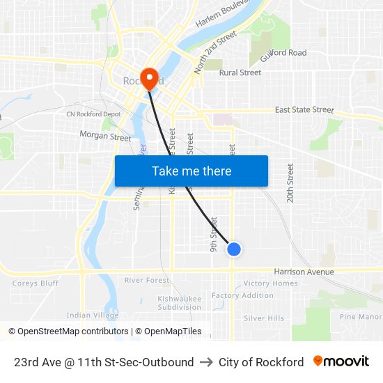 23rd Ave @ 11th St-Sec-Outbound to City of Rockford map