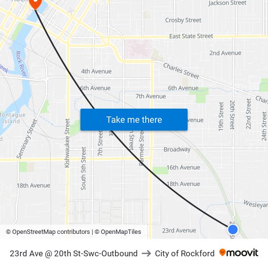 23rd Ave @ 20th St-Swc-Outbound to City of Rockford map