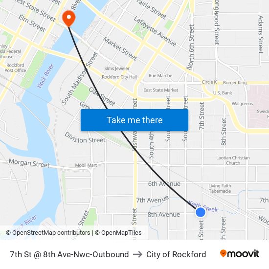 7th St @ 8th Ave-Nwc-Outbound to City of Rockford map