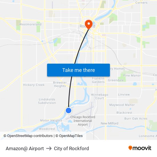 Amazon@ Airport to City of Rockford map