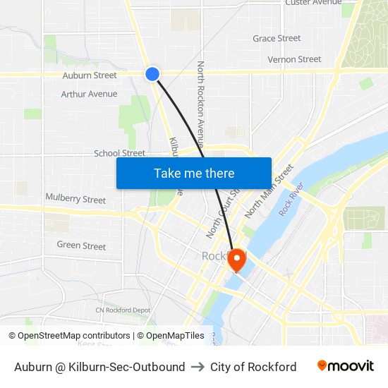 Auburn @ Kilburn-Sec-Outbound to City of Rockford map