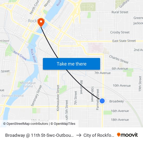 Broadway @ 11th St-Swc-Outbound to City of Rockford map