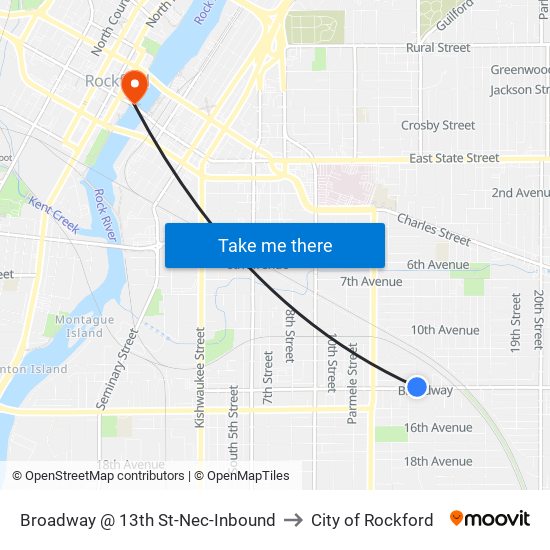 Broadway @ 13th St-Nec-Inbound to City of Rockford map