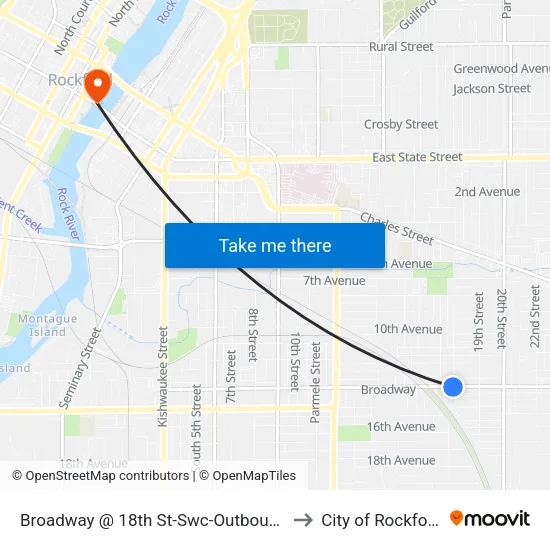 Broadway @ 18th St-Swc-Outbound to City of Rockford map