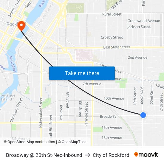 Broadway @ 20th St-Nec-Inbound to City of Rockford map