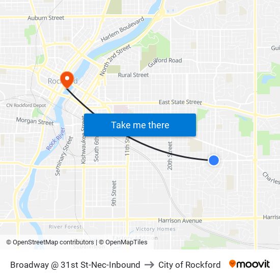 Broadway @ 31st St-Nec-Inbound to City of Rockford map