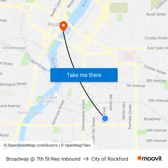 Broadway @ 7th St-Nec-Inbound to City of Rockford map