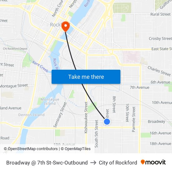 Broadway @ 7th St-Swc-Outbound to City of Rockford map