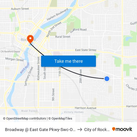 Broadway @ East Gate Pkwy-Swc-Outbound to City of Rockford map