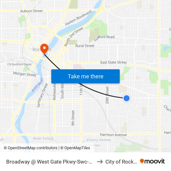 Broadway @ West Gate Pkwy-Swc-Outbound to City of Rockford map