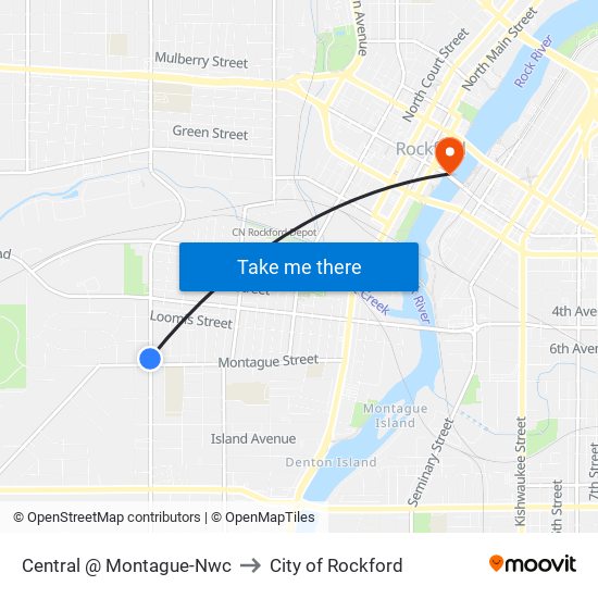 Central @ Montague-Nwc to City of Rockford map