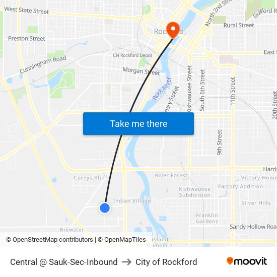 Central @ Sauk-Sec-Inbound to City of Rockford map