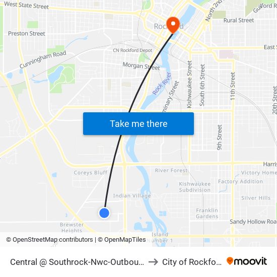 Central @ Southrock-Nwc-Outbound to City of Rockford map